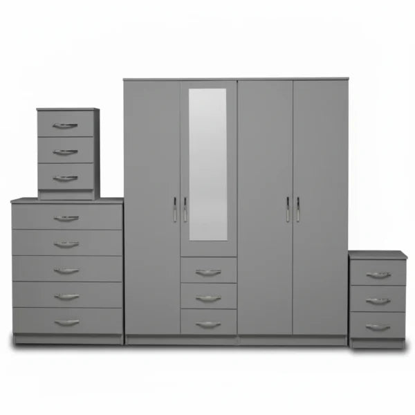 1-HALF MIRROR 4 DOOR WARDROBE SET (Assembled)