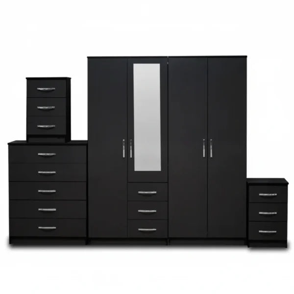 1-HALF MIRROR 4 DOOR WARDROBE SET (Assembled)