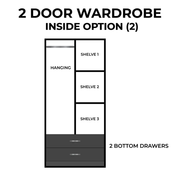1-HALF MIRROR 2-DOOR WARDROBE SET ( Assembled )