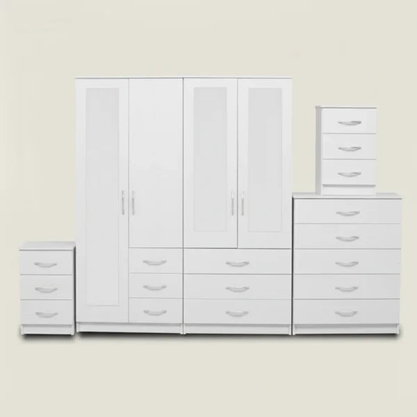 1-FULL, 2-HALLF MIRROR 4 DOOR WARDROBE SET (Assembled)
