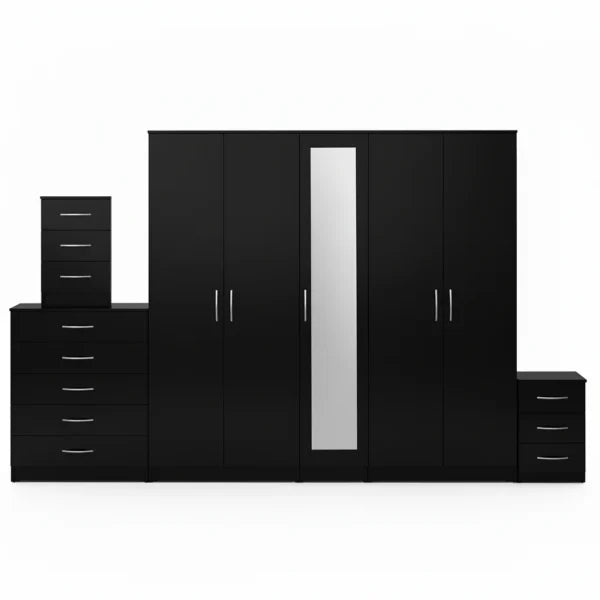 1-FULL MIRROR 5 DOOR WARDROBE SET (Assembled)