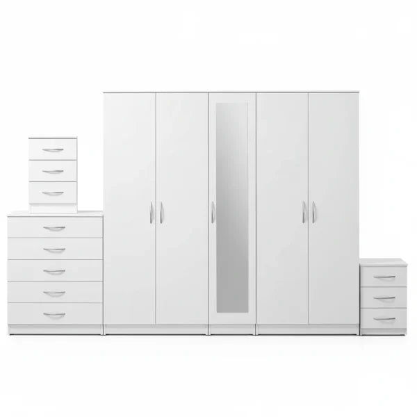 1-FULL MIRROR 5 DOOR WARDROBE SET (Assembled)