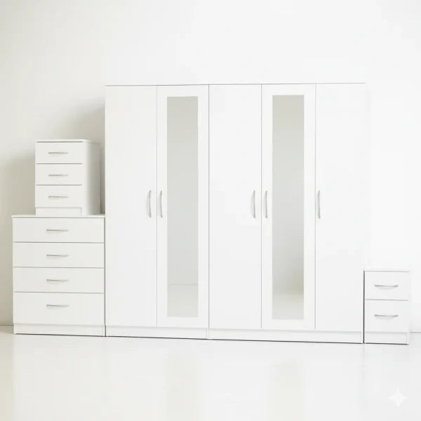 2-FULL MIRROR 5 DOOR WARDROBE SET (Assembled)