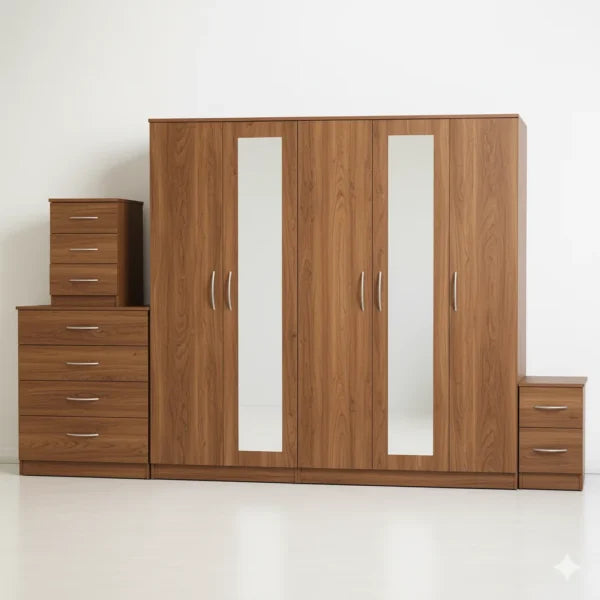 2-FULL MIRROR 5 DOOR WARDROBE SET (Assembled)