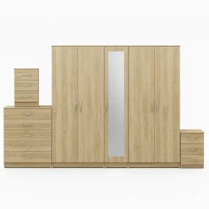 1-FULL MIRROR 5 DOOR WARDROBE SET (Assembled)