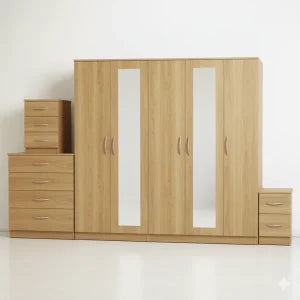 2-FULL MIRROR 5 DOOR WARDROBE SET (Assembled)