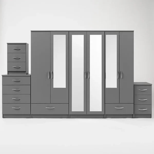 2-FULL, 2-HALF MIRROR 6 DOOR WARDROBE (Assembled)